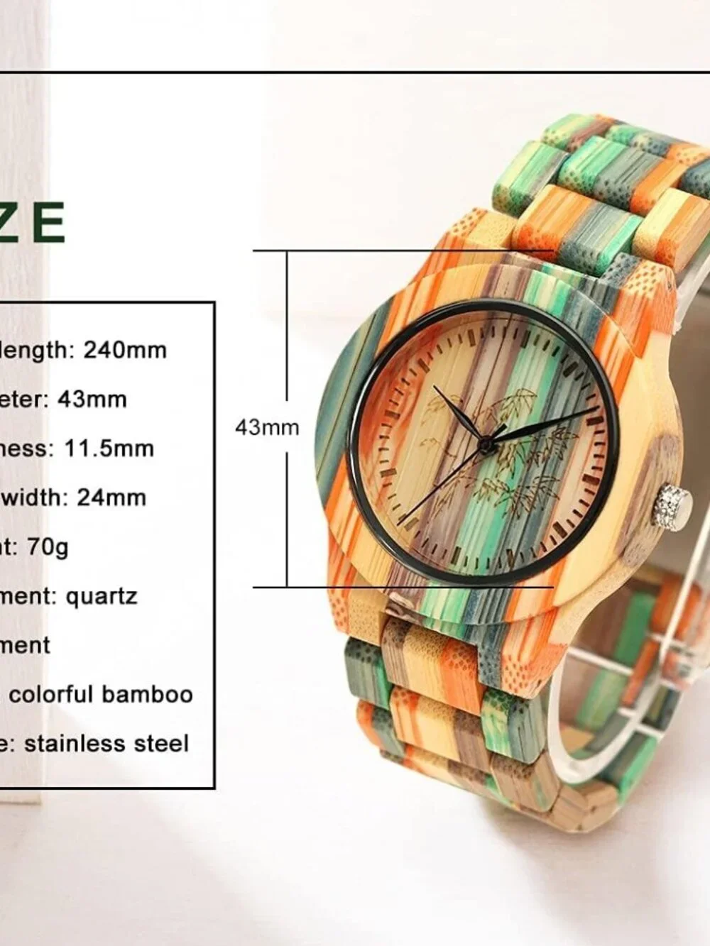 Men's Watch Colorful Multi Wooden Handmade Analog Dial Quartz Casual Wristwatch